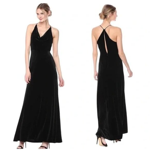 Jenny Yoo Collection 2 Black Velvet Sullivan Cowl Neck Maxi Gown Bridesmaid NWT - Picture 1 of 10
